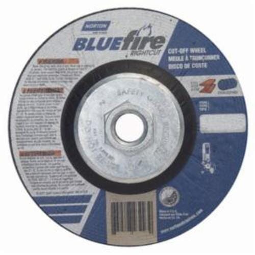 Norton® BlueFire® RightCut™ 66252843223 RC45HCH27 All Purpose Cut-Off Wheel, 4-1/2 in Dia x 0.045 in THK, 24 Grit, Aluminum Oxide/Zirconia Alumina Abrasive